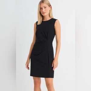 THEORY Jorianna Rubric Black Sleeveless Scoop Neck Cinched Mini Dress